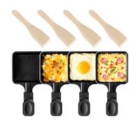 Kosmosta 4 Pack Square Raclette Grill Pan with 4 Wooden Spatulas, Non-Stick Iron Trays, Mini Cheese Melter, Raclette Replacement Accessories for Party Use, Tabletop Cooking