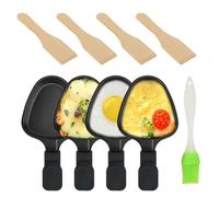 Kosmosta 4 Pack Triangle Raclette Grill Pan with 4 Wooden Spatulas, Non-Stick Iron Trays, Mini Cheese Melter, Raclette Replacement Accessories for Party Use, Tabletop Cooking