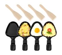 Kosmosta 4 Pack Triangle Raclette Grill Pan with 4 Wooden Spatulas, Non-Stick Iron Trays, Mini Cheese Melter, Raclette Replacement Accessories for Party Use, Tabletop Cooking
