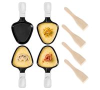 Kosmosta 4 Pack Triangle Raclette Grill Pan with 4 Wooden Spatulas, Non-Stick Iron Trays, Mini Cheese Melter, Raclette Replacement Accessories for Party Use, Tabletop Cooking