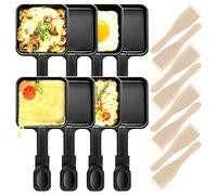 Kosmosta 8 Pack Square Raclette Cheese Pan with Extra Long Handle, 8 Wooden Spatulas, Non-stick Coating, Large Raclette Grill Pan, Replacement Accessories for Raclette Machines