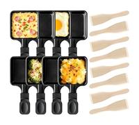 Kosmosta 8 Pack Square Raclette Grill Pan with 8 Wooden Spatulas, Non-Stick Iron Trays, Mini Cheese Melter, Raclette Replacement Accessories for Party Use, Tabletop Cooking
