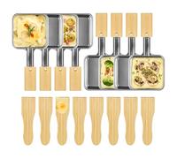 Kosmosta 8 Pack Stainless Steel Square Raclette Cheese Pan with Extra Long Handle & Bamboo Grip, 8 Bamboo Spatulas, No Coating, Large Raclette Grill Pan, Replacement Accessories for Raclette Machines