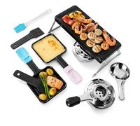 Kosmosta Portable Mini Cheese Raclette Grill for 2 Persons - Non-Stick Melter with Grill Plate, 2 Spirit Fuel Burners, 2 Spatulas & Metal Foldable Rack for Camping, Picnics, BBQs & Outdoor Cooking