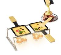 Kosmosta Portable Mini Cheese Raclette Set for 2 Persons, 2 Non-Stick Grill Pans with Bamboo Handles, 2 Bamboo Spatulas, Metal Foldable Rack, for Camping, Picnics, BBQs & Outdoor Tabletop Cooking