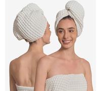 KOSMU Hair Towel | 100% Cotton Silk Hair-Drying Waffle Wrap Turban for Women, Ultra-Absorbent, Anti Frizz, Hair Damage Protection for Straight and Curly Hair (Shell White, 1 Pack)