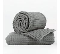 KOSMU Luxury Japanese Cotton Waffle Bath Towel | Plush, Absorbent, and Quick Dry | Free Storage Bag Included (Smoke Grey, Bath Towel (Set of 2))