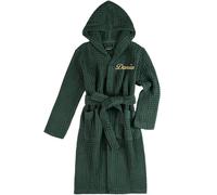 KOSMU Personalized 100% Organic Japanese Cotton Waffle Knit Bathrobe | Thick Luxury Hotel Spa Onsen Shower Sauna Towel Terry Bath Robe with Hood and Snap Buttons for Men & Women (Hooded, S/M)