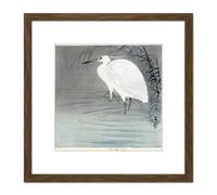 Koson Ohara Little Egret Bird Japan Woodcut 8X8 Inch Square Wooden Framed Wall Art Print Picture with Mount Artery8 Brown One Size