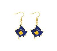 Kosovo Map Flag Earrings Stainless Steel Dangle Drop Earrings Kosova National Symbol Jewellery Gift For Women Men (Gold Colour)