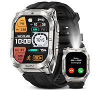 KOSPET TANK M4C Smart Watch for Men, GPS, LED Flashlight & Walkie-Talkie, Full Metal, Bluetooth Calls, 1.96” AMOLED, 5ATM Waterproof, 50-Day Battery Life, Heart Rate/SpO2/Sleep Monitor (Silver, M4C)