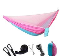 KOSSJAA camping hammock with mosquito net tent Portable Lightweight 2 Person for Outdoors Backpacking Hiking Trekking (pink/blue, 290x140 cm (114 x 55 inch))