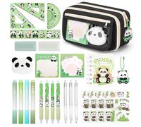 KOSTACHI Panda Stationery Set, Panda Pencil Case with Stationary, Large Capacity Pencil Case for Girls Boys with Gel Pens, Highlighters, Mechanical Pencils, Rulers, Sticky Notes & Stickers, Black