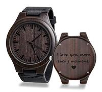 KOSTING Engraved Mens Vintage Analog Quartz Wooden Wrist Watches Handmade Casual Men Father Watch with Cowhide Leather Strap Personalized Gifts for Men Husband Boyfriend Dad, Until end of moment, Quartz Watch