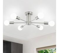 KOSTOMO 6 Lights Nickel Ceiling Light Fixture Mid-Century Sputnik Chandeliers Modern Flush Mount Lights for Kitchen Bedroom Lobby Hallway Dining Room Lighting(Nickel-6Lights)
