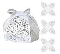 KOSTOO 30Pcs/Set Hollow Flower Paper Laser Cut Candy Chocolate Boxes Gift Box with Ribbon for Wedding Bridal Shower Birthday Party Anniversary (White)