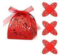 KOSTOO 30Pcs/Set Hollow Flower Paper Laser Cut Candy Chocolate Boxes Gift Box with Ribbon for Wedding Bridal Shower Birthday Party Anniversary (Red)
