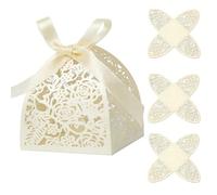 KOSTOO 30Pcs/Set Hollow Flower Paper Laser Cut Candy Chocolate Boxes Gift Box with Ribbon for Wedding Bridal Shower Birthday Party Anniversary (Beige)
