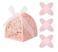 KOSTOO 30Pcs/Set Hollow Flower Paper Laser Cut Candy Chocolate Boxes Gift Box with Ribbon for Wedding Bridal Shower Birthday Party Anniversary (Pink)