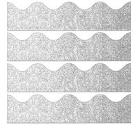 KOSTOO 32.5 Ft Shine Scalloped Bulletin Board Borders, Classroom Borders Stickers for Bulletin Board, White Board, Cork Board, Locker and Classroom Decoration Strips (Silver)