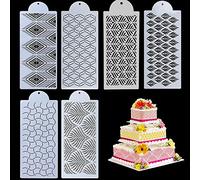 KOSTOO 6 Pcs Cake Stencils, Baking Cake Decorating Templates Food Grade Plastic Stencils Molds Spray/Paint/Baking Tools for Wedding Cake Cupcake Birthday, Leaf/Wheat/Lace/Wave/Bohemia Patterns