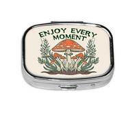KOSUES Enjoy Every Moment Magic Mushrooms Forest Metal Iron Plated Square Pill Box 2 Compartment Medicine Pill Case Mini Medicine Vitamin Pill Box Portable Pill Organizer Storage Box for Wallet