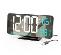 KOSUMOSU - 6.7 Inch Black Digital Alarm Clock for Bedroom, Dual Alarm, Date, Second, Week Day, 12/24 Hours, Dimming, Temperature, Computer Clock, LED Clock