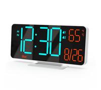 KOSUMOSU Desk Clock, 6.7in Small Digital Clock for Bedroom, Auto Dimming, Room Temperature, Day of The Week, Seconds, Date, LED Clocks for Living Room, Alarm Clocks for Bedrooms