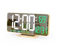 KOSUMOSU Desk Clock for Bedroom Accessories 6.7in Gold Digital Alarm Clock with Dimming,12/24h, Date, Day of Week, Temp, LED Clock, Modern Digital Calendar Clocks for Living Room Essentials