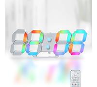 KOSUMOSU Desktop Clock RGB 24.6cm 3D LED Digital Clock for Bedroom, Game Room with Remote Control/Dimming/Date/Temperature