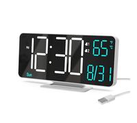 KOSUMOSU Digital Alarm Clocks 6.7in Small Digital Clock for Bedroom,Auto Dimming,Dual Alarm, Date, Seconds, Day of Week, Indoor Temperature,Desk Clock for Classroom,LED Clocks for Living Room