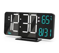 KOSUMOSU Digital Clock for Bedroom 6.7in Small Digital Alarm Clock Black, Dimming,12/24h,Date,Day of Week, Indoor Temperature,Desk Clocks for Classroom, LED Clocks for Living Room, Digital Calendar