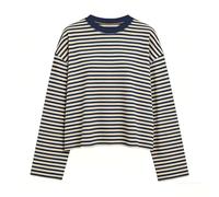 KOSUSANILL Women Oversized Striped Long Sleeve Shirt Crewneck Cropped Tops Drop Shoulder Y2K Preppy Sweatshirt Fall Clothes, Yellow, L