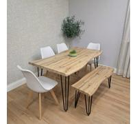 KOSY KOALA 140cm Dining Table with 4 White Chairs & Stone Grey Bench in Brown KOSY KOALA Brown