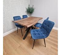 KOSY KOALA 4 Seater Brown Dining Table with Blue Tufted Velvet Chairs