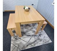 Kosy Koala 4 Seater Dining Table Set With 2 Benches Light Wood Effect Modern Rectangular Dining Table 140 Cm X 80 Cm X 75 Cm