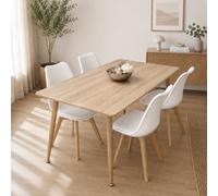 Kosy Koala 4 Seater Modern Dining Table 140Cm With Wood Effect Metal Leg & 4 White Chairs For Kitchen & Dining Room Furniture Set