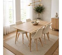 Kosy Koala 4 Seater Modern Dining Table 140Cm With Wood Effect Metal Leg And 4 Cream Chairs For Kitchen & Dining Room Furniture