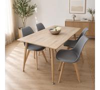 Kosy Koala 4 Seater Modern Dining Table 140Cm With Wood Effect Metal Leg And 4 Grey Chairs For Kitchen & Dining Room