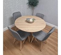 Kosy Koala 4 Seater Round Dining Table With Wood Effect X Shape Legs & 4 Grey Chairs For Kitchen Dining Room Furniture Set
