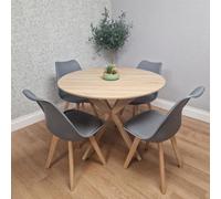 Kosy Koala 4 Seater Round Dining Table With Wood Effect X Shape Legs & 4 Grey Chairs For Kitchen Dining Room Furniture
