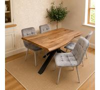 Kosy Koala 4 Seater Rustic Brown Wooden Effect Dining Table Set With 4 Grey Velvet Chairs