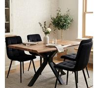 Kosy Koala 4 Seater Rustic Brown Wooden Effect Dining Table With 4 Black Velvet Chairs