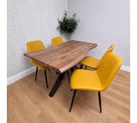 Kosy Koala 4 Seater Rustic Brown Wooden Effect Dining Table With 4 Mustard Faux Leather Chairs