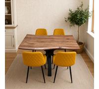 Kosy Koala 4 Seater Rustic Brown Wooden Effect Dining Table With Mustard Faux Leather Chairs