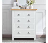 Kosy Koala 5-Drawer Dresser With Light Wood Top, White Bedroom Storage Chest, Silver Handles, W79Cm