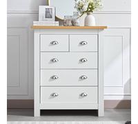 KOSY KOALA 5-Drawer Dresser with Light Wood Top, White Bedroom Storage Chest, Silver Handles, W79cm