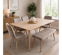 Kosy Koala 6 Seater 140Cm Dining Table Set With 4 Beige Chairs & Bench In Brown Brown
