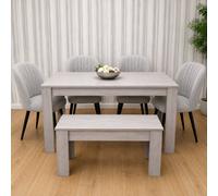 Kosy Koala 6 Seater Arrow Wood Effect Dining Table Set With 4 Grey Fabric Chairs & Bench