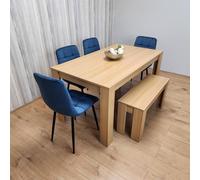 Kosy Koala 6 Seater Light Wood Dining Table Set 4 Blue Velvet Chairs And Bench In Brown Brown